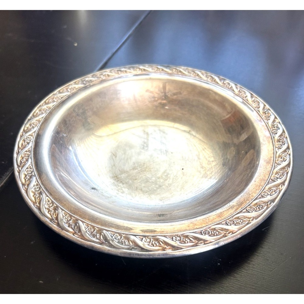 Silverplate Serving Nut Dish Floral Rim Vintage Unmarked Decorative Tray
